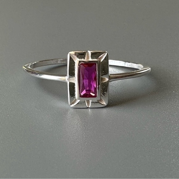Sterling Silver Created Baguette Ruby Ring - Picture 13 of 17